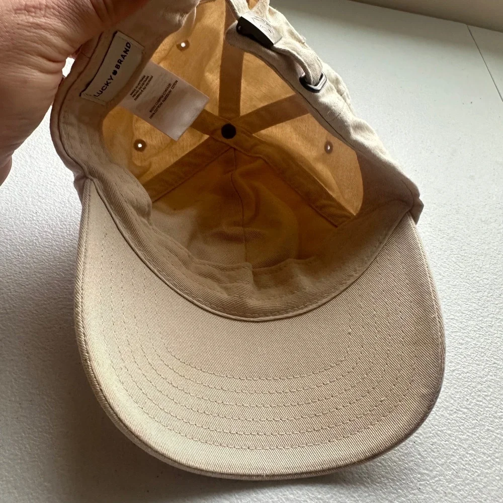Lucky Brand Baseball Cap Tan Four Leaf Clover Embroidered Cotton Adjustable‎